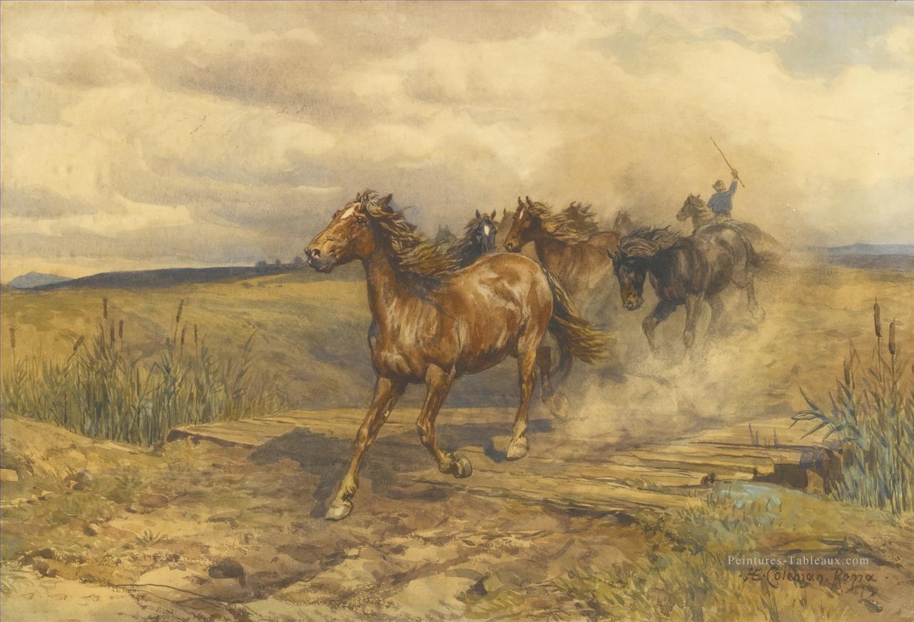 Herding chevaux Enrico Coleman genre Peintures à l'huile